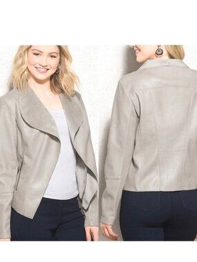Dress Barn | Tan Drape Faux Leather Jacket | Size Large